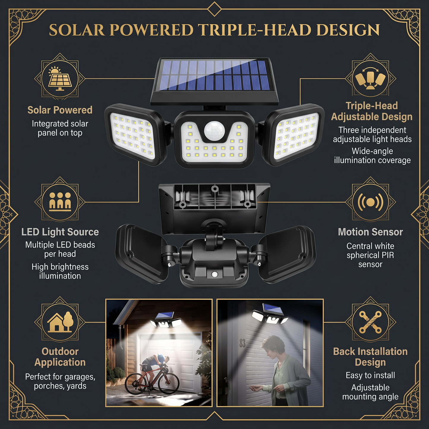 Three-head Solar Light