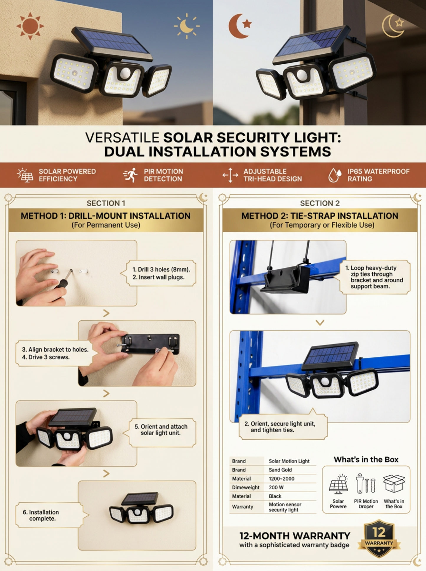 Three-head Solar Light